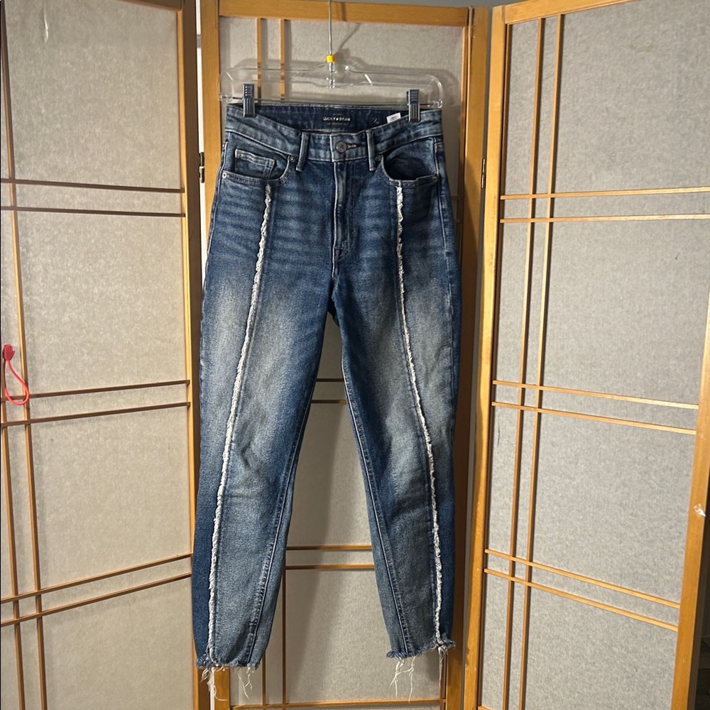 Lucky Brand Dark Blue Ankle Jeans with Frayed Side Seams